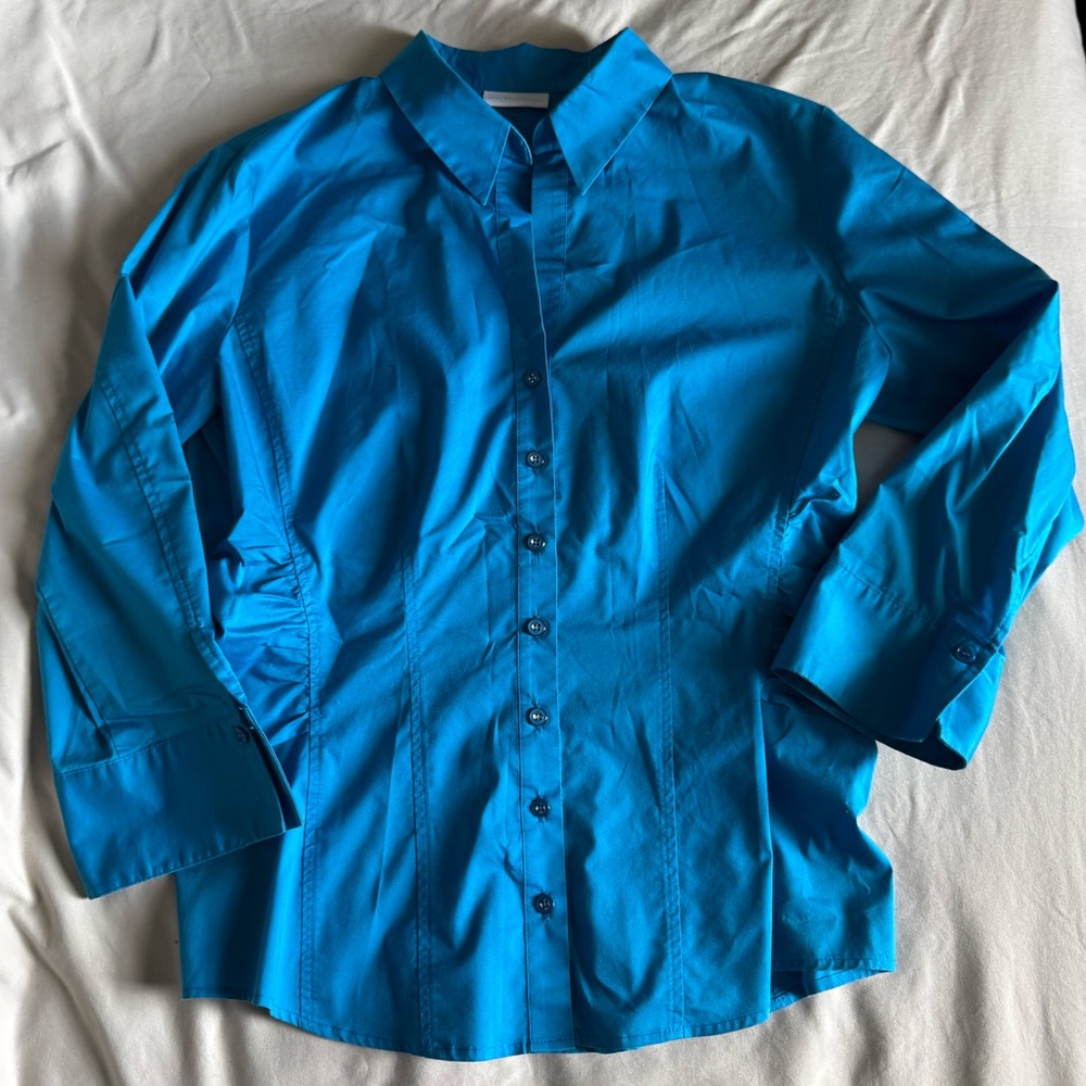 New York and Co Blue Dress Shirt Ruched Sides